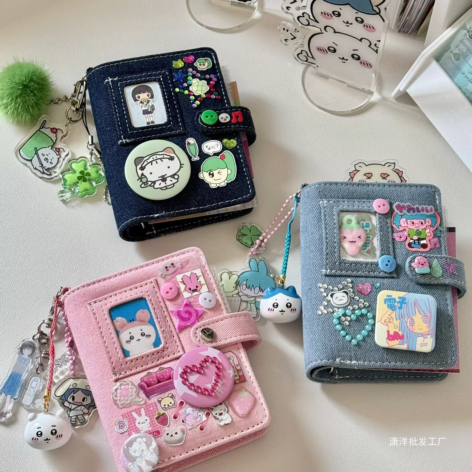 Denim pocketbook notebook Fuchsia, pocket card diary with tear-off pages, multi inner options
