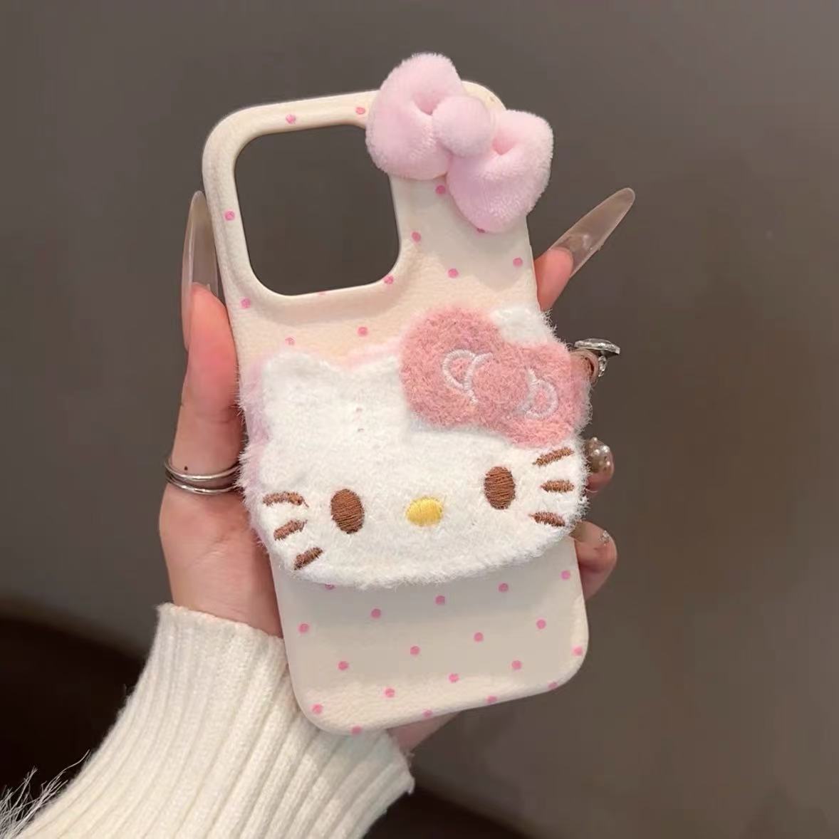 Felpa tridimensional KT cat para iphone16ProMax niña corazón 14 Apple 15 funda para teléfono 13 pulsera 15PM