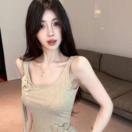 不规则蝴蝶结吊带背心女夏季纯欲辣妹抹胸无袖小上衣独特绝美外穿