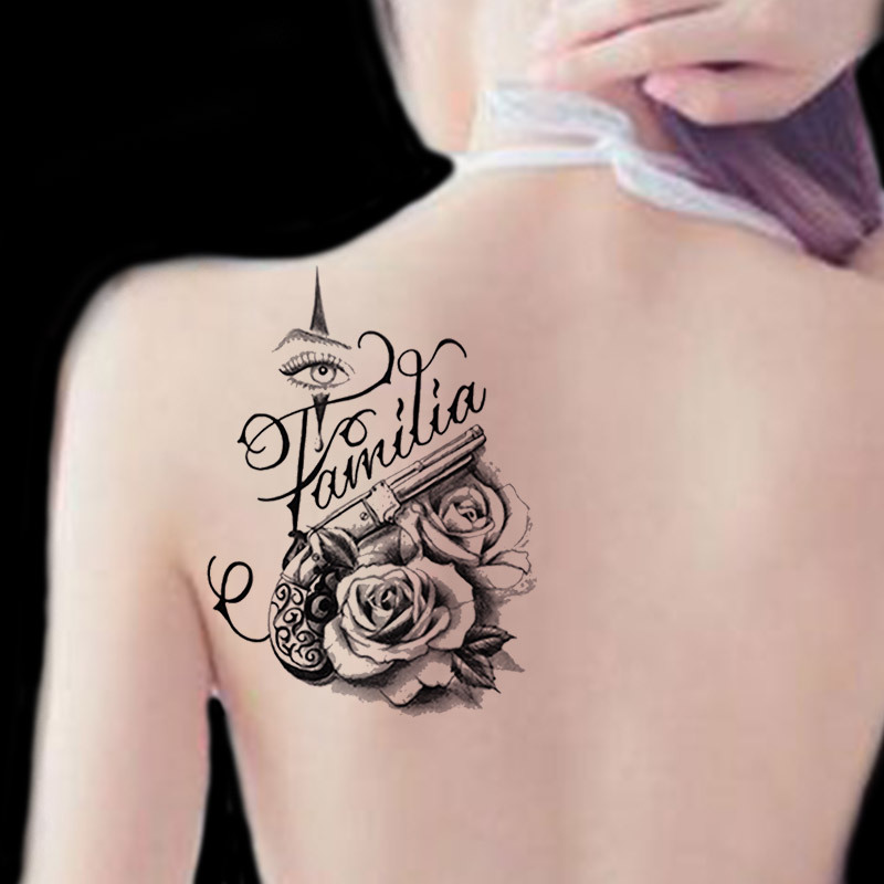 Tattoo sticker waterproof Lasting men and women solar system ins personality Back rose black Hip hop