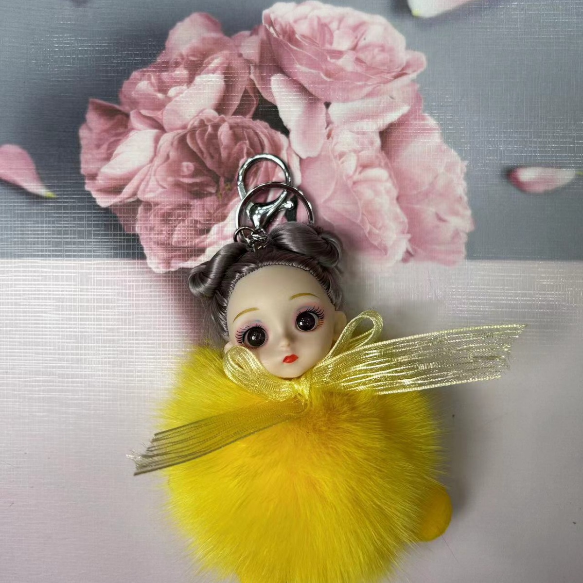 Muñeca de pelo de zorro verdadero llavero de automóvil colgante lindo muñeca peluche bolso colgante regalo pareja