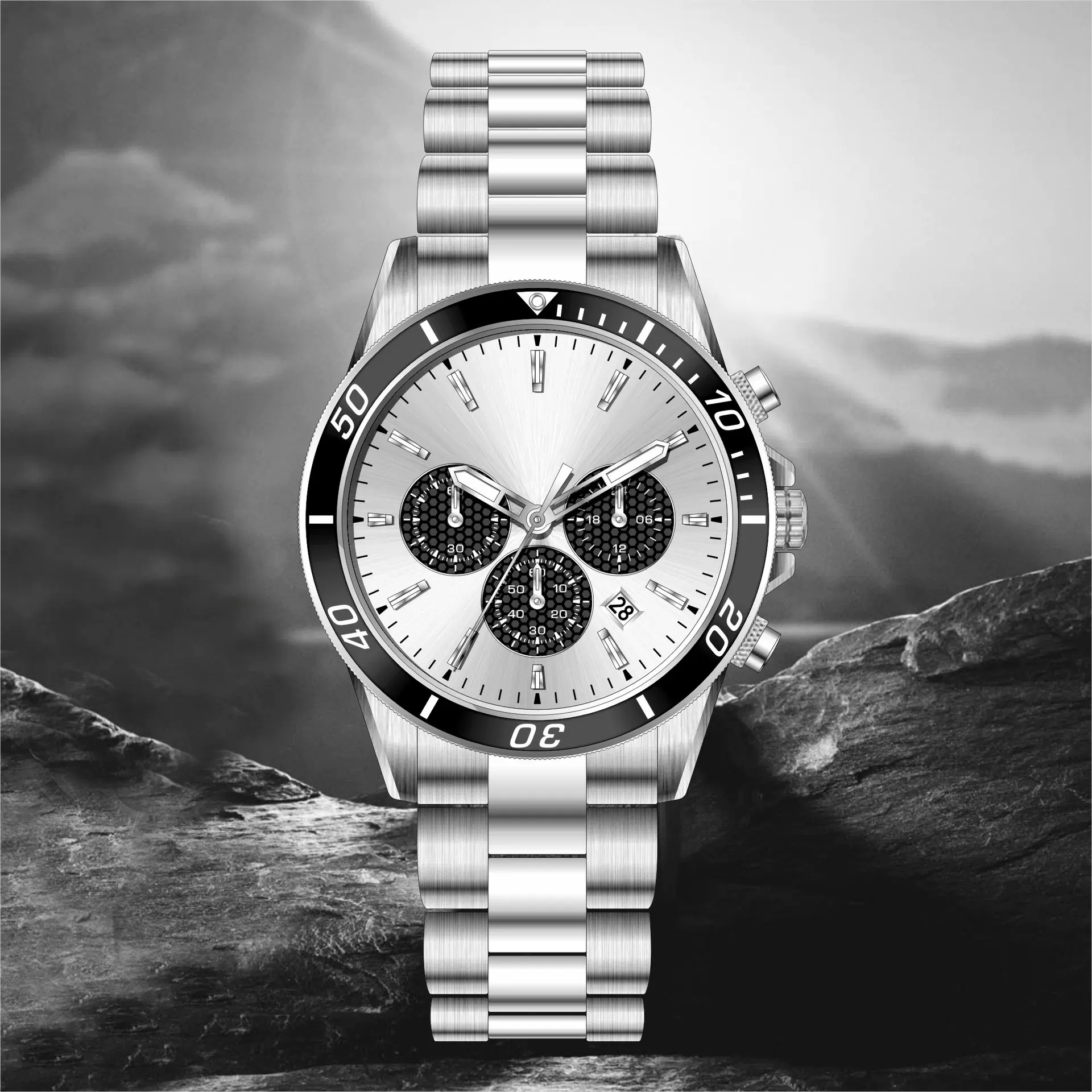 外贸跨境高档商务钢带手表男士石英腕表防水品牌名表男表一件代发