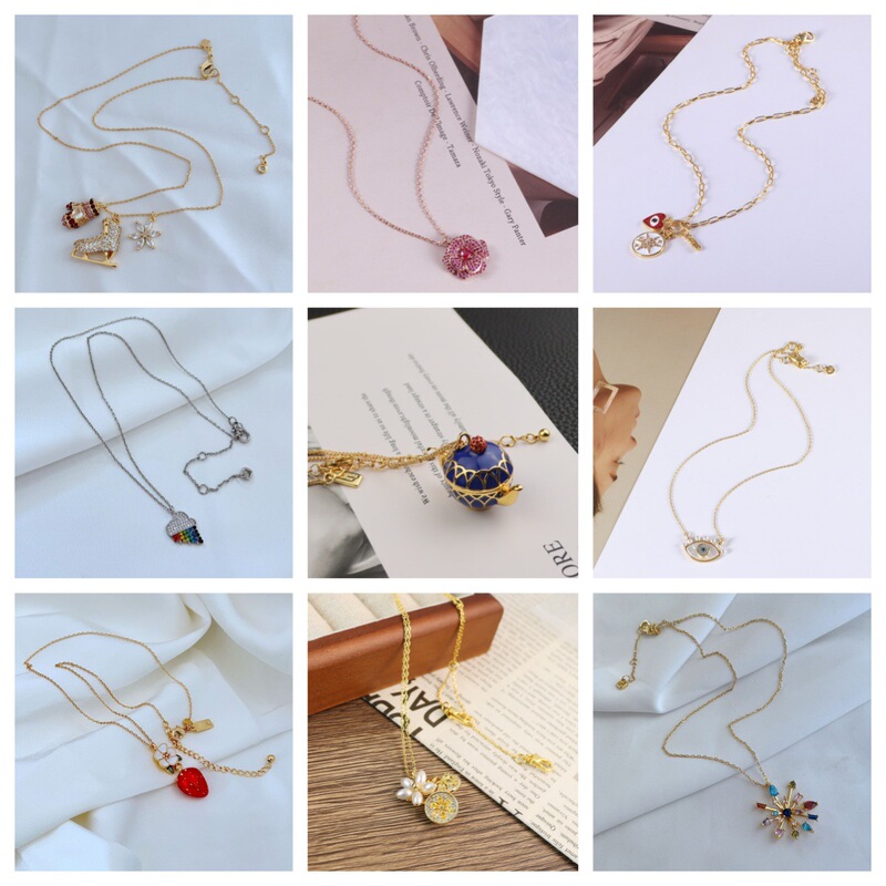 [Special Big Sale] Oil-Dropping Diamond-Encrusted Strawberry Rose Teapot Heart European and American Cross-Border Popcorn Cherry Racket Necklace