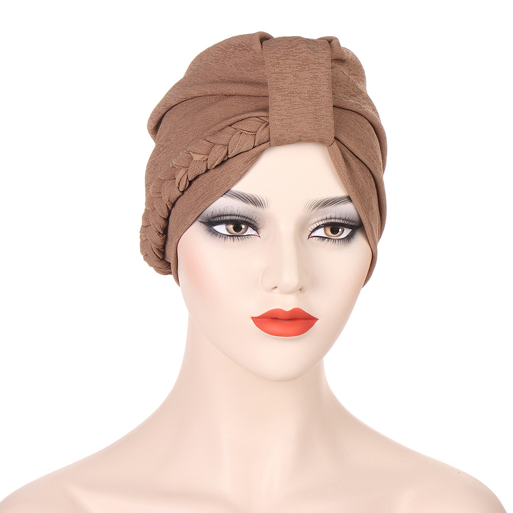 Neuer mehrfarbiger, zweiteiliger geflochtener Hut, Turban-Hut, modischer Turban-Hut, Pullover-Hut auf Lager_voghion.com