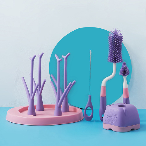 Silicone bottle brush, rotating bottle cleaning brush, baby nipple brush, straw brush with storage base, cleaning cover