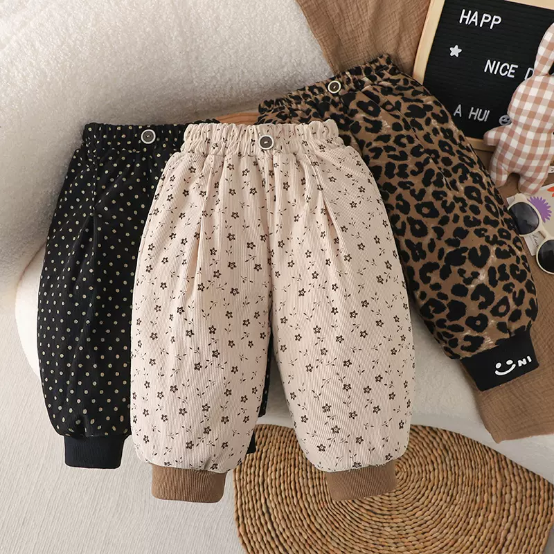 温感加厚保暖裤桑蚕丝冬季新款女童豹纹裤儿童加绒加厚外穿休闲裤