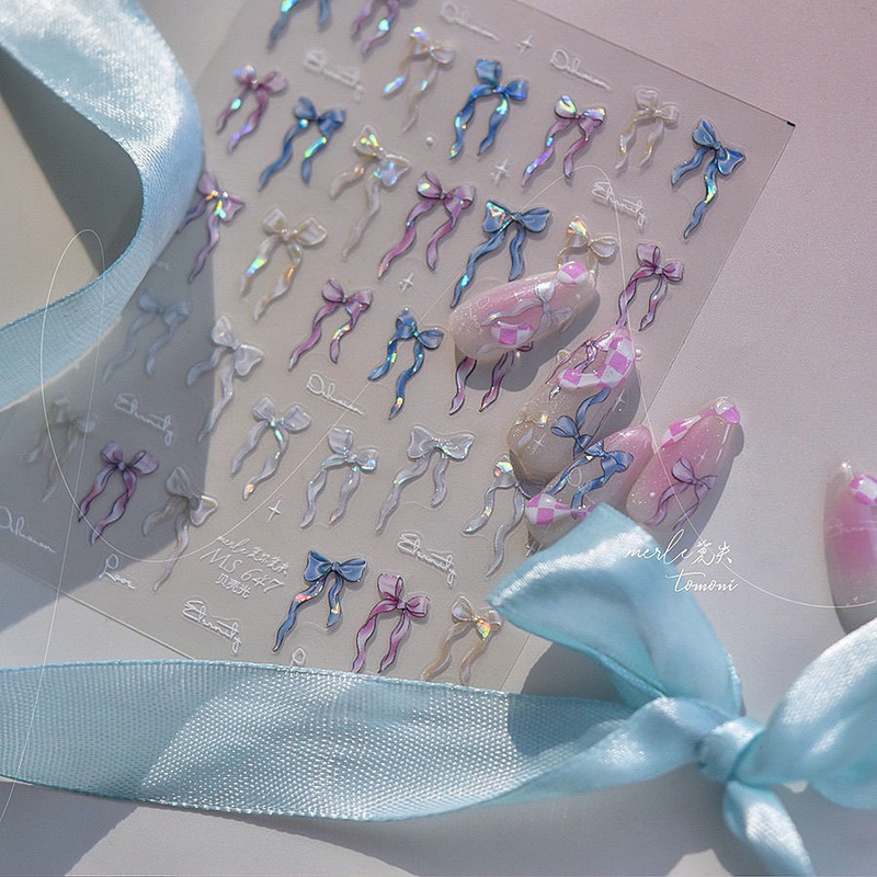 New Aurora Bow Nail Art Stickers Colorful Shell Streamers Fairy Easiest for Match Crystal Diamond French Premium Nails New Aurora Bow Nail Art Stickers Colorful Shell Streamers Fairy Easiest for Match Crystal Diamond French Premium Nails
