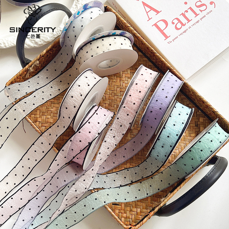 Siete colores, primavera, punto, malla, cinta, ramo, embalaje, hilo, flores, flores, cinta, material de bricolaje hecho a mano, embalaje