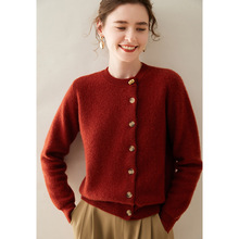 秋冬季加厚圆领羊绒开衫女元宝针宽松毛衣外套外搭针织衫长袖上衣