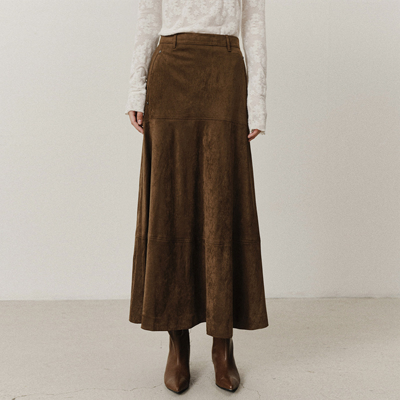 Suede A-Line Skirt for Women in Autumn and Winter New High-Waisted Retro Umbrella Skirt for Small People to Commute and Slim Mid-Length Skirt Suede A-Line Skirt for Women in Autumn and Winter New High-Waisted Retro Umbrella Skirt for Small People to Commute and Slim Mid-Length Skirt