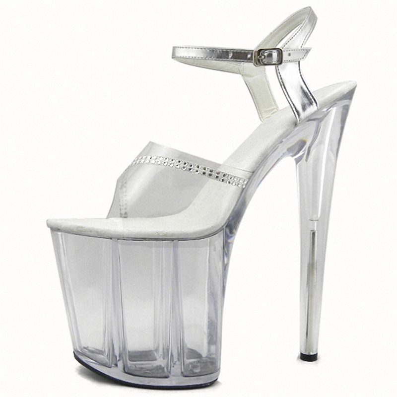 Fábrica directa de zapatos de cristal transparentes de moda de tacones delgados blancos versátiles de tacones 20CM sandalias de moda