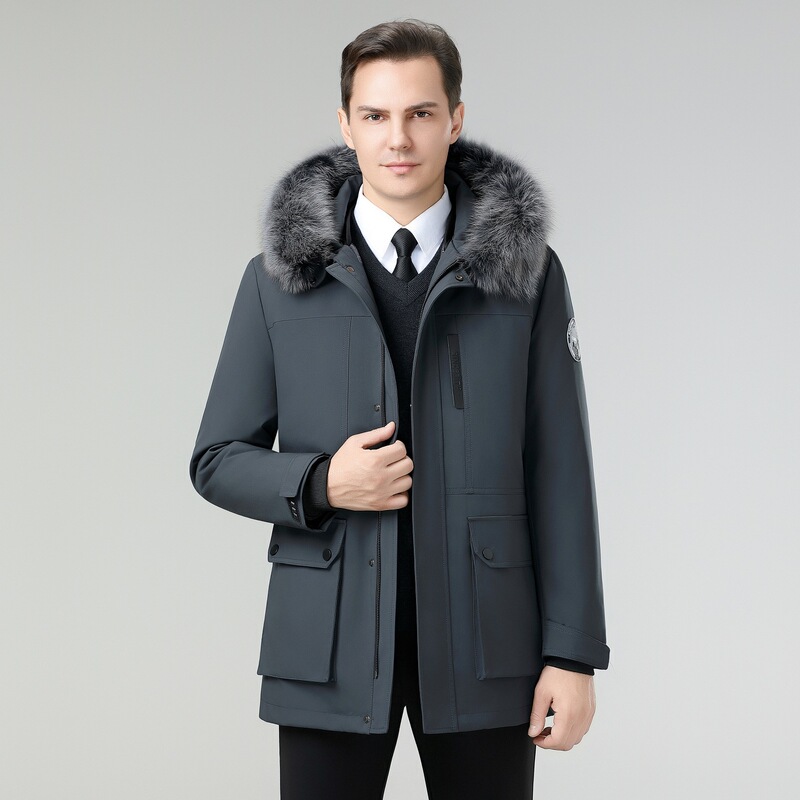 2025 Winter Mid-Length Parka Men's Rabbit Fur Liner down Jacket Northeast Warm Fox Fur Collar Coat Men