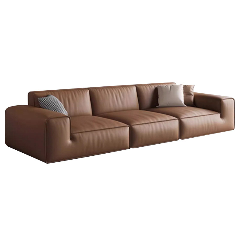 Sofá de piel de cabeza de vaca negra grande con bloque de tofu simple moderno, sala de estar, apartamento pequeño, resistente a los arañazos, cómodo, sofá de piel de vaca real image 6