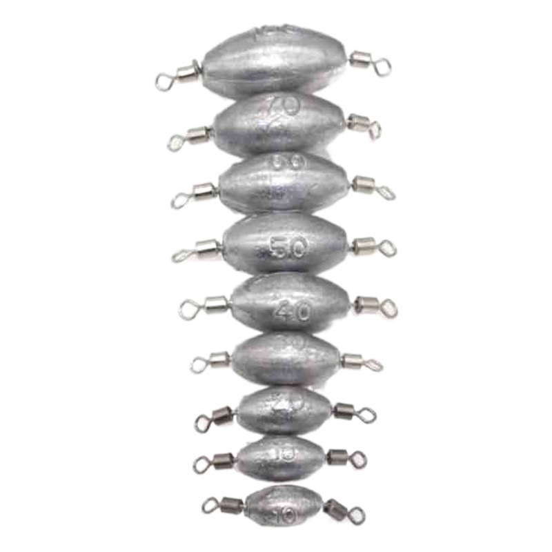 Rotating Olive-Shaped Lead Sinker Cross-Border Wholesale Oval Hollow Lead Sinker Full Gram Weight with Ring Fishing Sinker Double Ring Olive-Shaped Lead Sinker