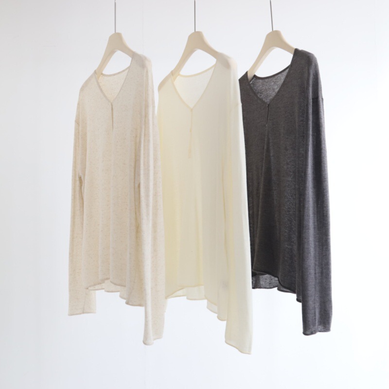 Tianshuang Linen 14-Gauge V-Neck Half-Button Long-Sleeve Drop-Shoulder Loose Casual Knit Cardigan for Spring and Summer Sun Protection and Air Conditioning Tianshuang Linen 14-Gauge V-Neck Half-Button Long-Sleeve Drop-Shoulder Loose Casual Knit Cardigan for Spring and Summer Sun Protection and Air Conditioning