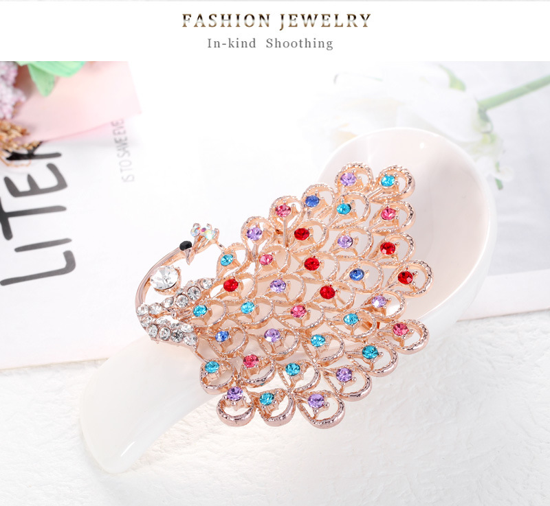 European And American Exaggerated Colorful Crystals Peacock Brooch Creative Graceful Personality Animal Pin Corsage Suit Clothing Accessories Direct Sales display picture 5