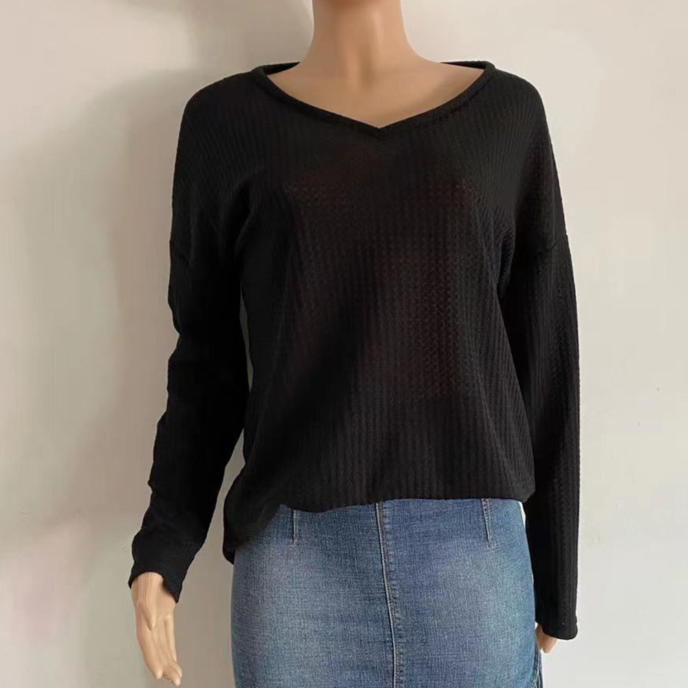 V-Neck Knit T-Shirt Wholesale Women Clothing