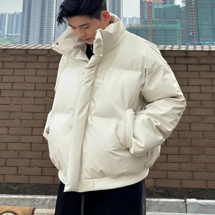 수직 칼라 두꺼운 빵 코트 남자의 겨울 짧은 간단한 느슨한 캐주얼 가죽 면 패딩 코트 패셔너블 올 매치 코튼 패딩 코트