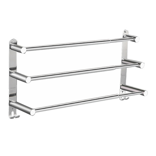 Stainless steel retractable towel rack bathroom wall-mounted towel rack bright punch-free towel rod single and double rod hardware pendant