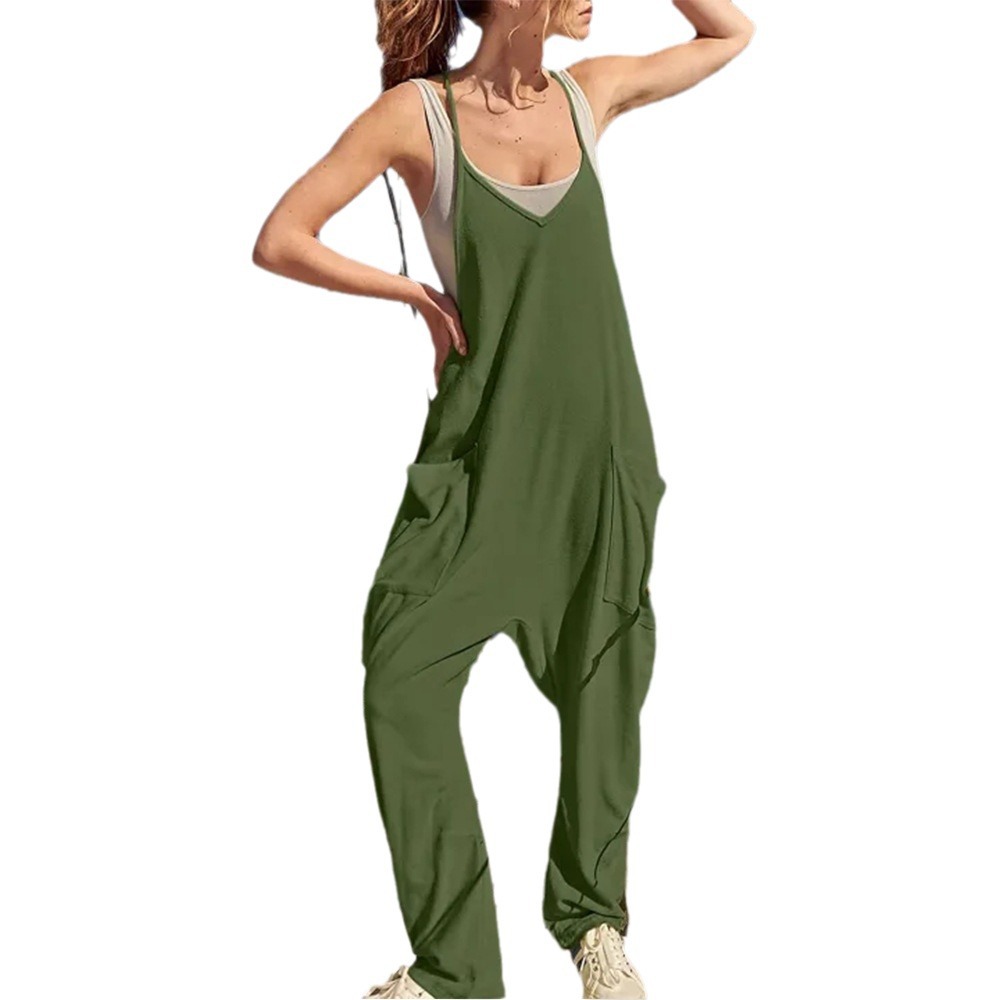 Ropa de mujer europea y americana 2024 verano nuevo estilo Amazon casual bolsillo tirantes de punto pantalones de una pieza pantalones con tirantes mujeres image 6