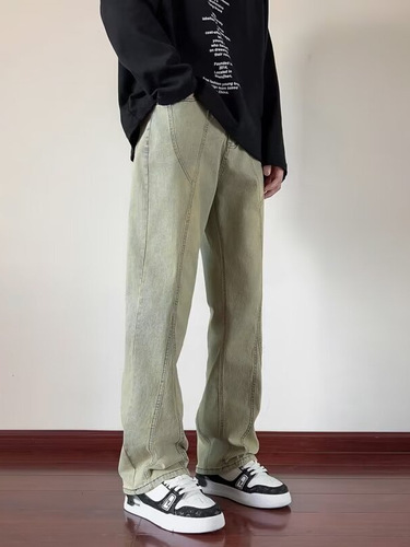 Stitching and aging men's American streetwear cool punk style pants summer loose trendy casual wide-leg trousers