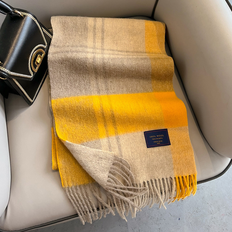 Winter All-match Scarf Women's 100% Australian Wool British Plaid Scarf Women's Winter High-end Coat Scarf