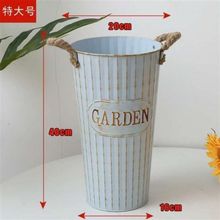 复古做旧铁皮花桶花店鲜花桶插花桶麻绳双耳装饰醒花桶美式花格坤