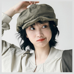 日本製レトロクラウドハットレディースビッグバージョン顔見せ小文人画家帽子多用途シンプルな古いつばの短いベレー帽