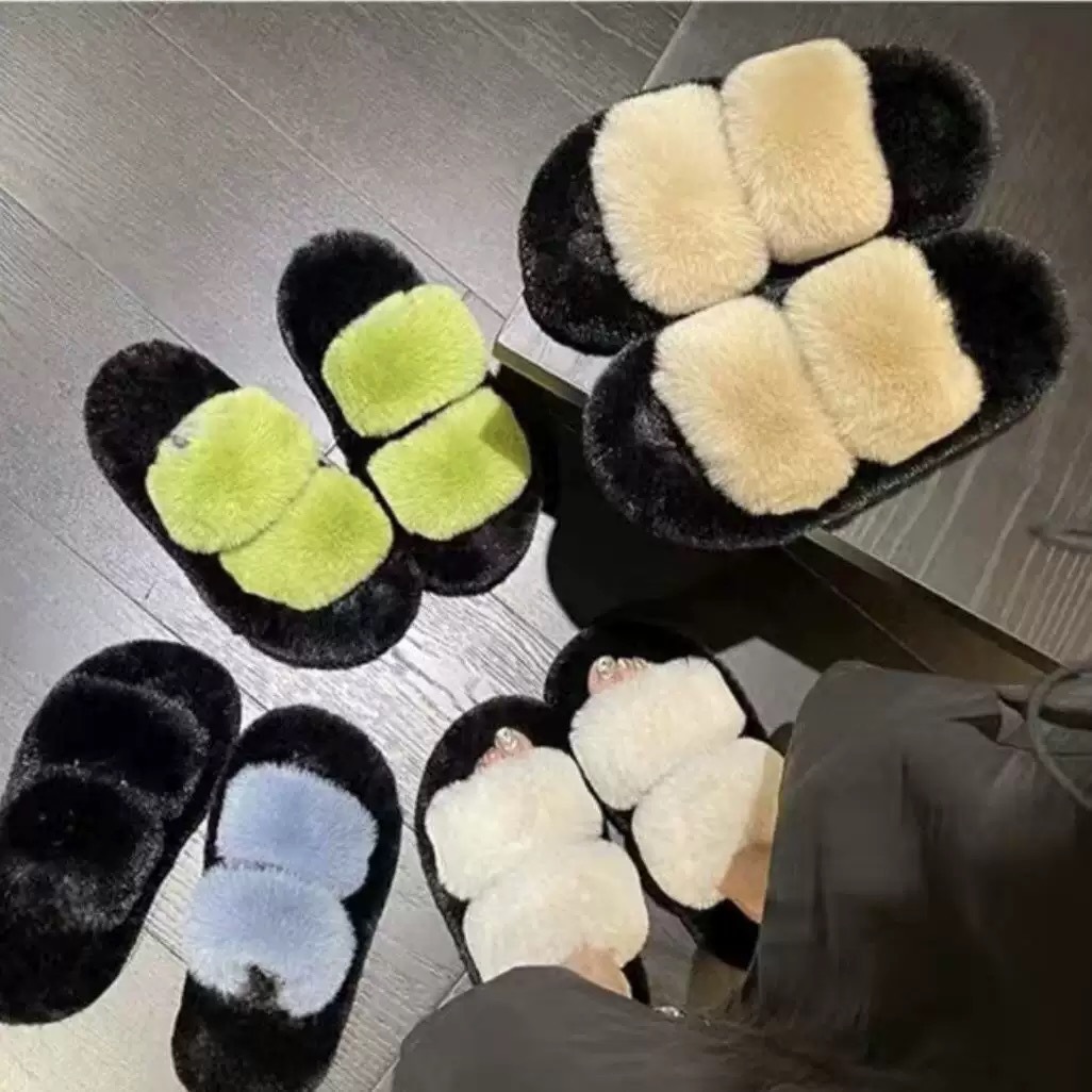 Popular Thick-Soled Height-Increasing Furry Slippers for Women to Wear Outside in Autumn and Winter New Style Simple, Comfortable, Warm and High-End Cotton Slippers for Women