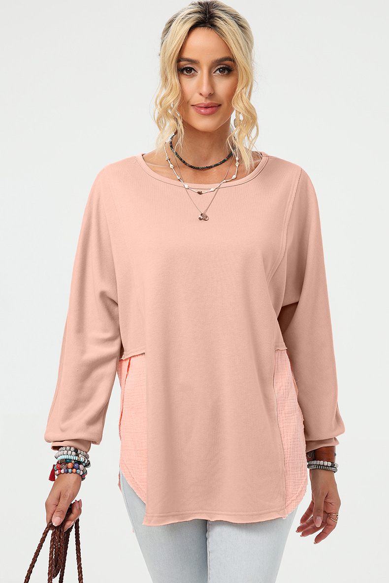 New autumn and winter women's solid color pullover long-sleeved tops loose casual style frayed sweatshirt_voghion.com