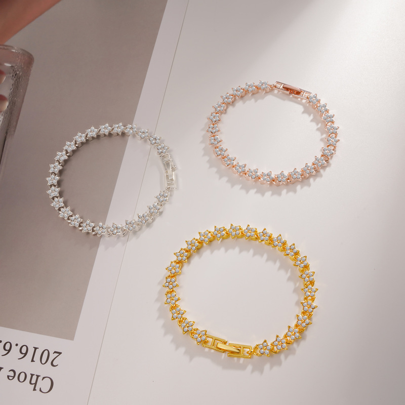Cross-Border Business and Foreign Trade New Temperament Five-Pointed Star Roman Bracelet Full of Diamonds European and American Bracelets Cross-Border Business and Foreign Trade New Temperament Five-Pointed Star Roman Bracelet Full of Diamonds European and American Bracelets