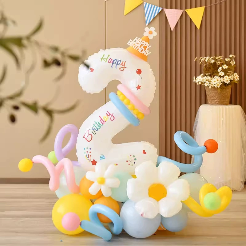 Детский белый день рождения цифровой воздушный шар колонка мальчик девочка ребенок годовалая вечеринка 3 сцены украшения 2 макеты