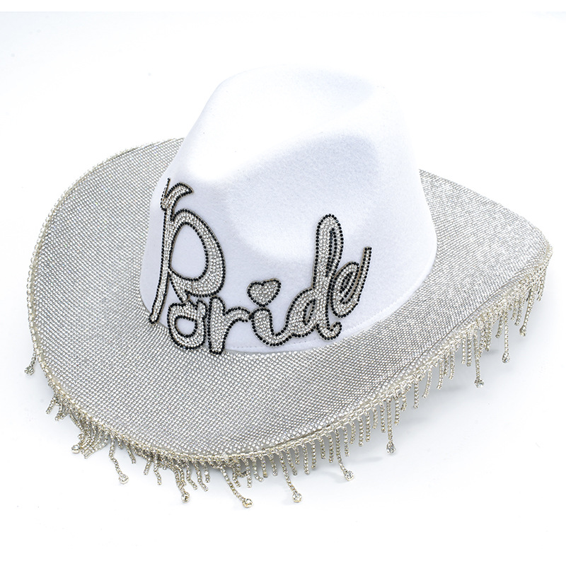 Sombreros de diamante con bordas decorativas de fiesta de cumpleaños sombreros de vaquero boda chapa fábrica de sombreros de diamante grandes bordes