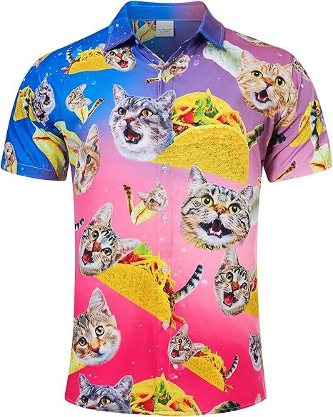 Divertido animal lindo 3D impresión digital hombre calle suelta salvaje manga corta solapa botón camisa hawaiana