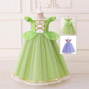 Sophia Rapunzel Cos Clothing Girls Cinderella Party Princess Dress Puffy Mesh Sequin Dress