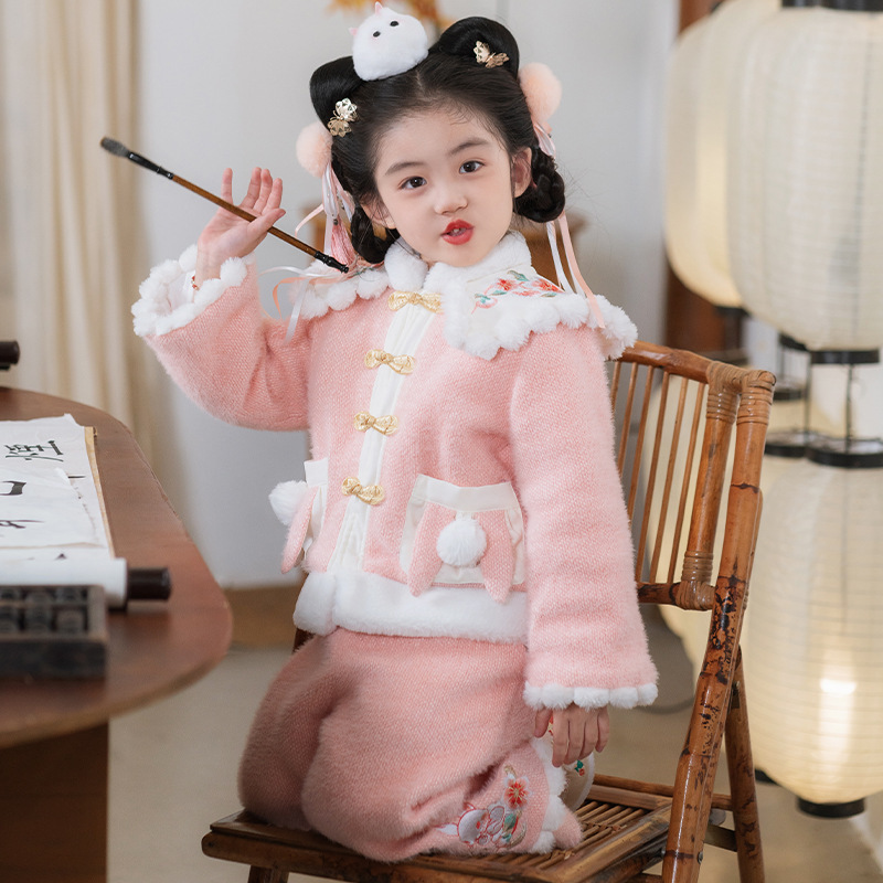冬款原创盘扣唐装女童汉服新年儿童中国风套装拜年服童装一件代发|undefined