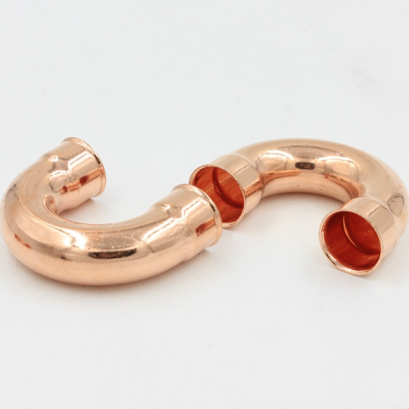 Boutique de cobre rojo en forma de U codo 180 grados directa de tres vías de aire acondicionado central de refrigeración de cobre rojo conexión de presión sin fisuras