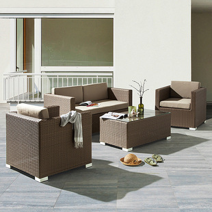 Outdoor Rattan Sofa Balcony Rattan Chair Garden Courtyard Waterproof Sun Protection Rattan Leisure Furniture Indoor Hotel Rattan Sofa