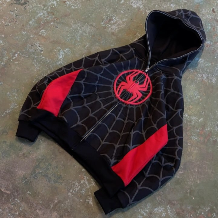 Cross-Border European and American Spider-Man Sweatshirt Zipper Hoodie Y2K Men's and Women's Harajuku Fashion Printed Hooded Sports Wholesale