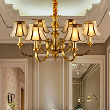 简约美式全铜吊灯仿古典客厅创意卧室餐厅单层6头LED灯具