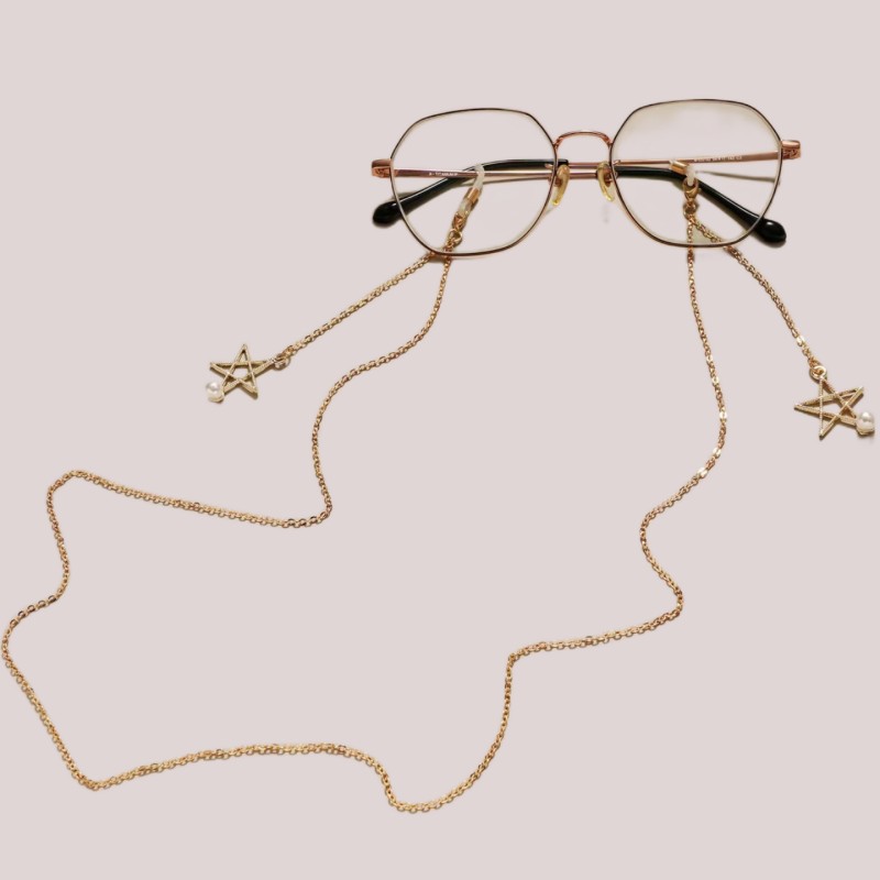 Gafas europeas y americanas de metal Halter Perla de cinco puntas estrella colgante cuello Gafas de metal cadena máscara de cordón gafas de cuerda