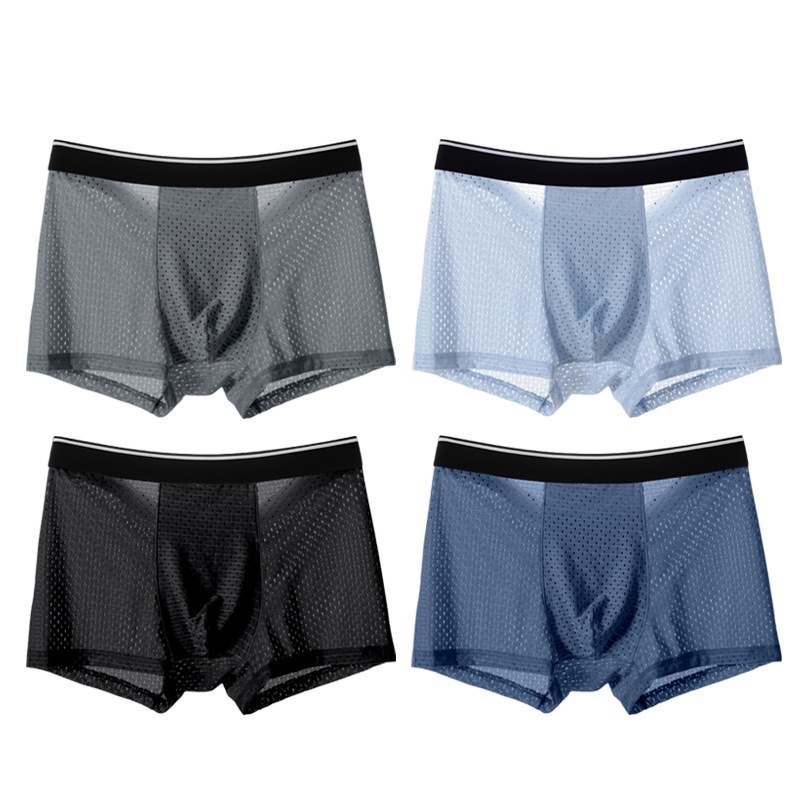 Thin Summer Men's Modal Boxer Shorts Ice Silk Bamboo Fiber Mesh Mesh Transparent Underwear Comfortable and Breathable