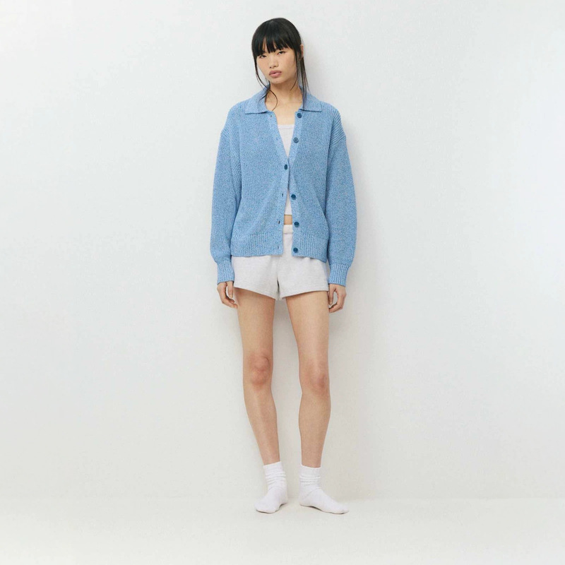 Aritzia casual lapel buttoned knit cardigan for women, organic cotton, relaxed fit, loose, drop-shoulder, long-sleeved outerwear Aritzia casual lapel buttoned knit cardigan for women, organic cotton, relaxed fit, loose, drop-shoulder, long-sleeved outerwear