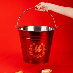 結婚式用の赤いバケツ、花嫁の嫁入り用の赤いバケツ、結婚式のバケツ、ステンレス製のバケツ、結婚式用の子孫バケツ