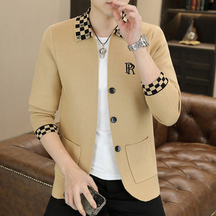 Men's High-End Knitted Lapel Long-Sleeved Spring and Autum Cardigan Sweater Autum New Korean Style Sweater Casual Jacket
