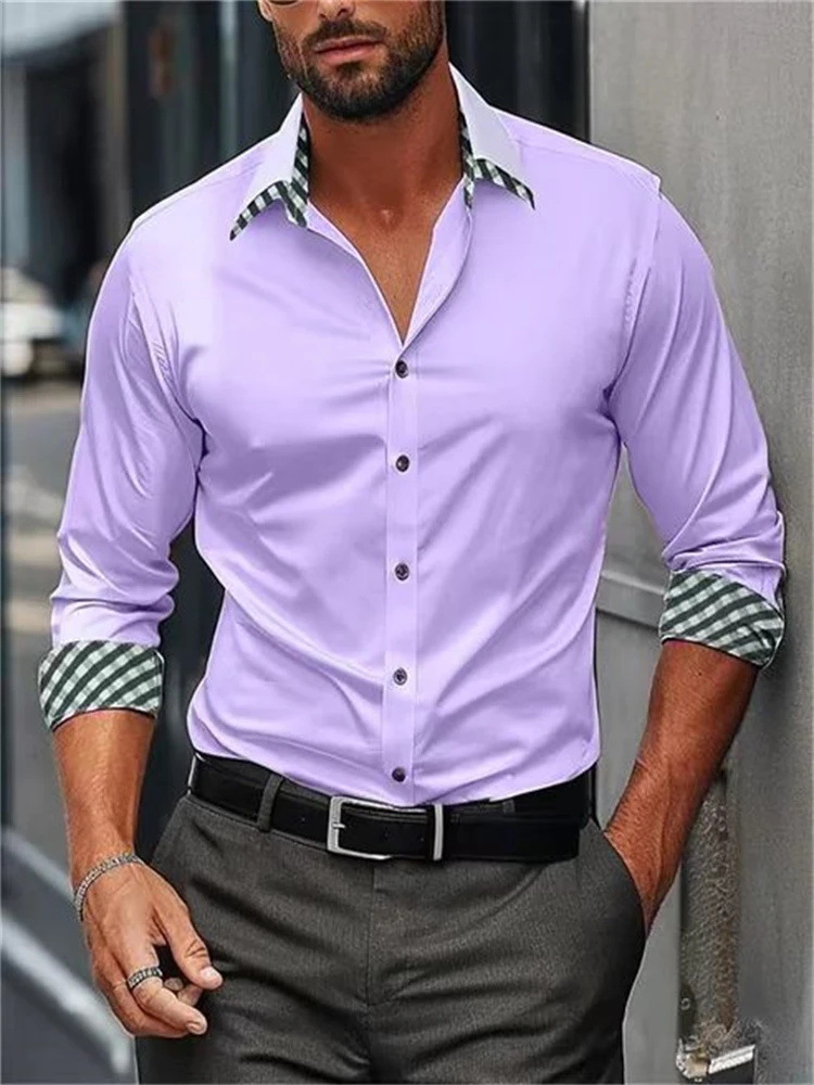 Nueva camisa de botón de manga larga de color sólido de alta gama tendencia suelta 2024 blusa de otoño para hombre MB12