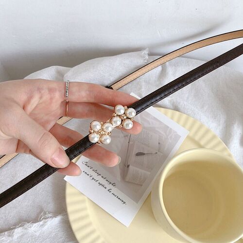 Four-leaf clover pearl belt decorated with skirt waist fashionable thin belt matte Korean style ins style adjustable belt