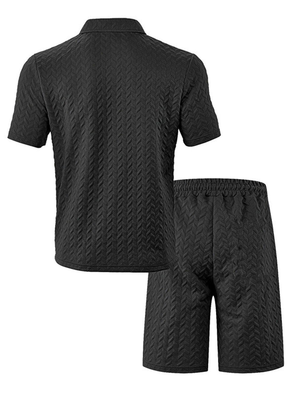 Men's Short Sleeve Polo Shirt Set Jacquard Design Comfort Fit Casual Summer Wear Breathable Polyester Fabric_viptrois.com