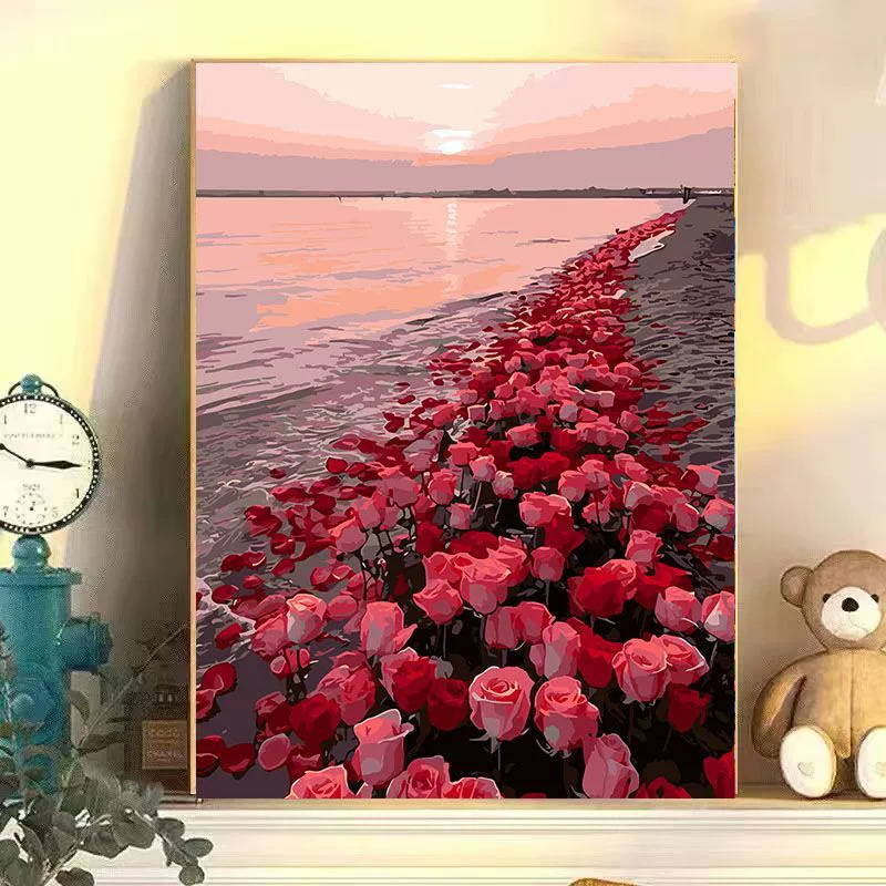 Pintura al óleo digital DIY paisaje floral pintada a mano pintada al óleo pintada decoración de la sala de estar pintada colgante de alta calidad pintura descomprimida image 10