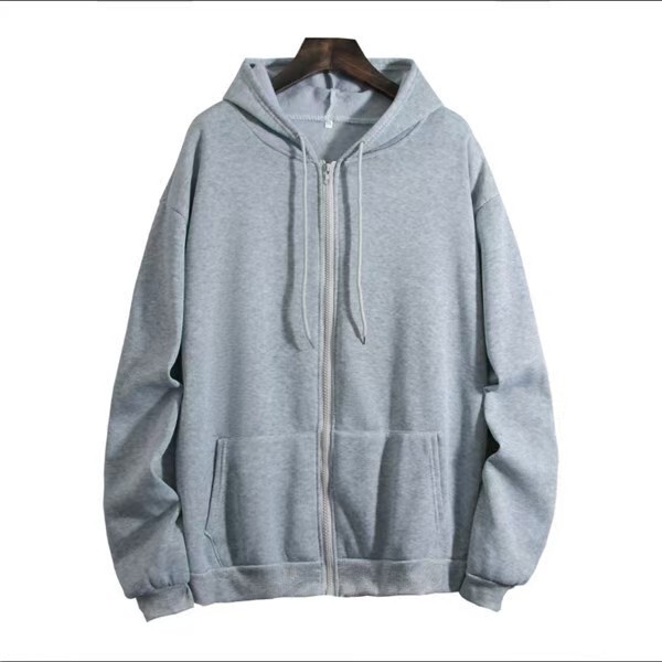 Foreign Trade Cardigan Sweater Solid Color Hoodie Fleece Top Autumn and Winter Loose Sports Zipper Shirt for Men and Women 15 Colors